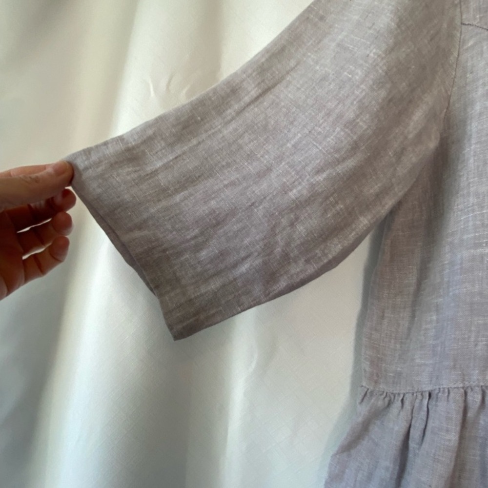 Women's Grey 100% Linen Dress MD Popover Lagenlook 3/4 Sleeve Coastal Grandma - Picture 5 of 13
